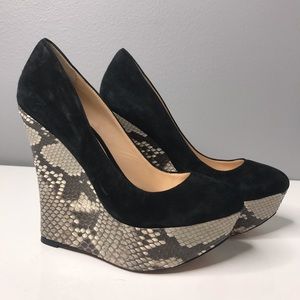 Alexandre Birman Black Suede Snakeskin Wedge Sz 7